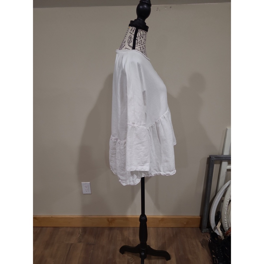 Postmark for Anthro Women SZ S Cotton linen white peplum top coastal casual boho - Picture 5 of 9